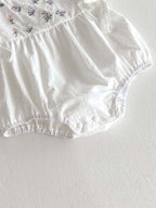 White Floral Embroidered Cotton Romper for Baby Girls