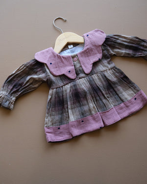 Baby plaid frock with contrasting Peter Pan collar and gathered skirt