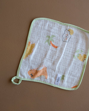 Muslin crepe baby washcloth with pastel animal and heart prints