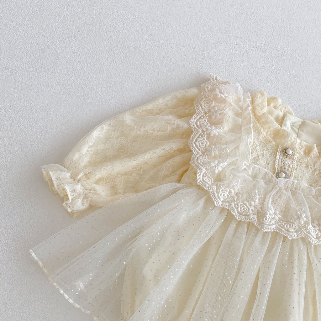 Ivory Lace Tulle Party Romper Dress for Baby Girls