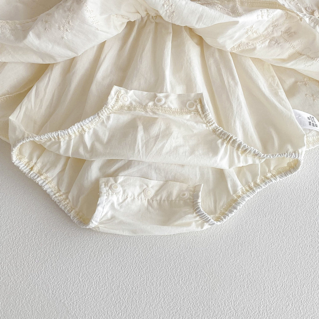 Ivory Floral Embroidered Cotton Romper Dress for Baby Girls