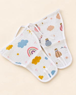 Printed muslin baby langot with tie fastening