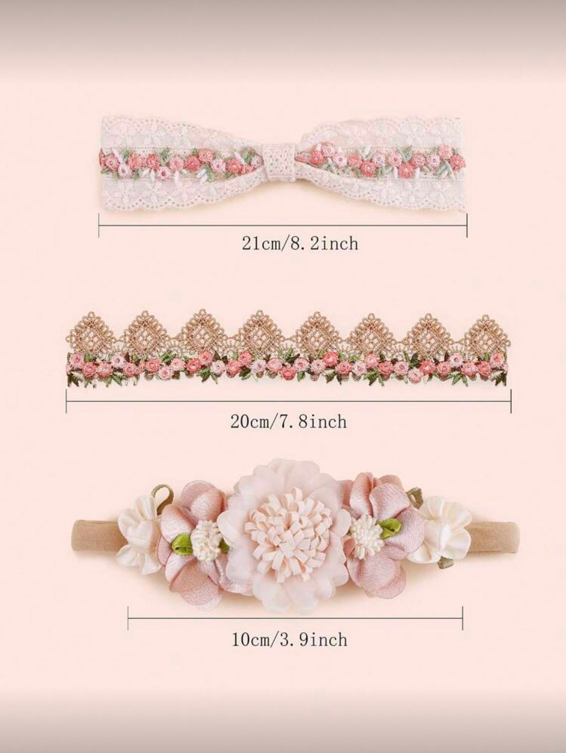 3 Pcs Crown Lace Beige Headband