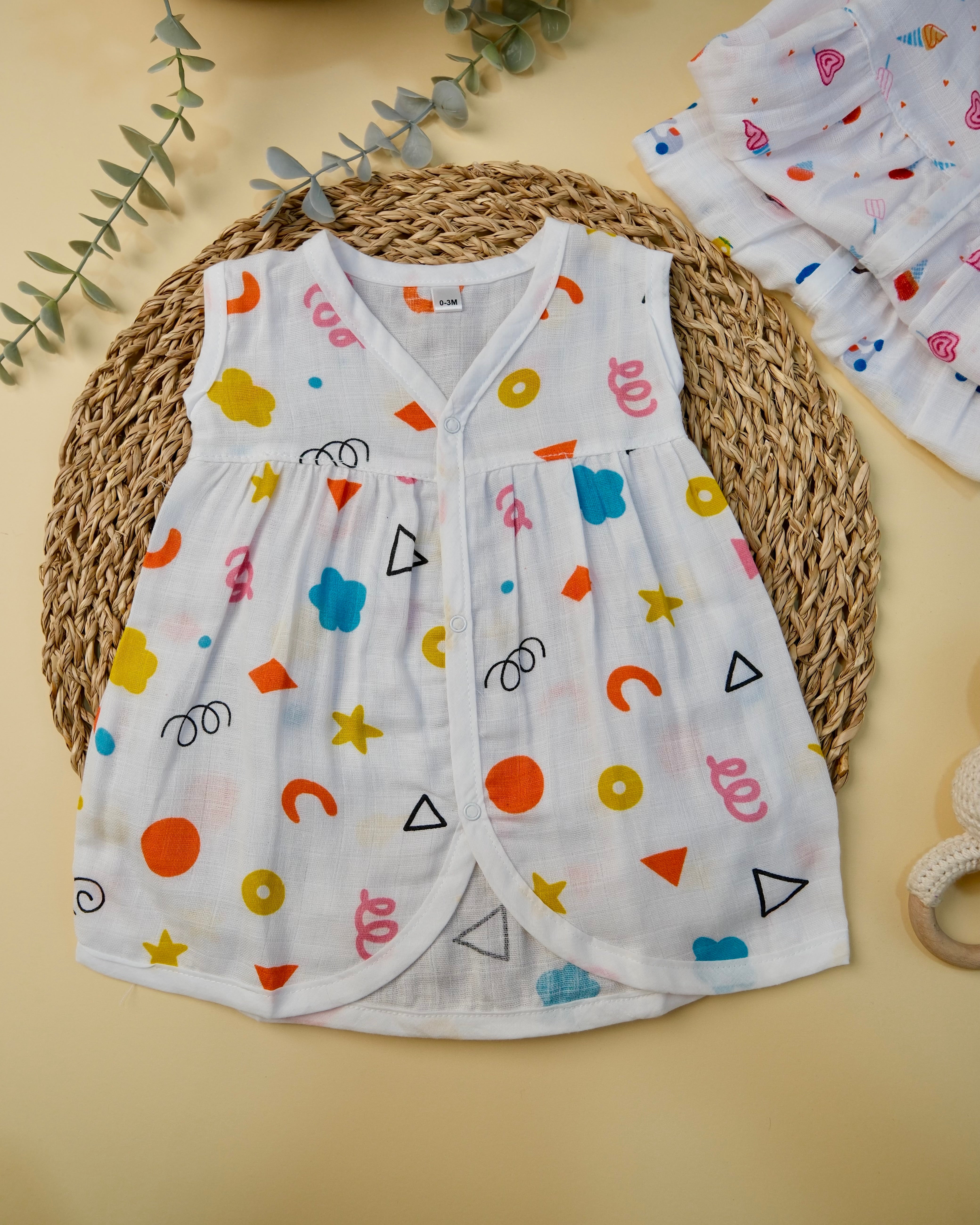 Sleeveless Frock with button Assorted