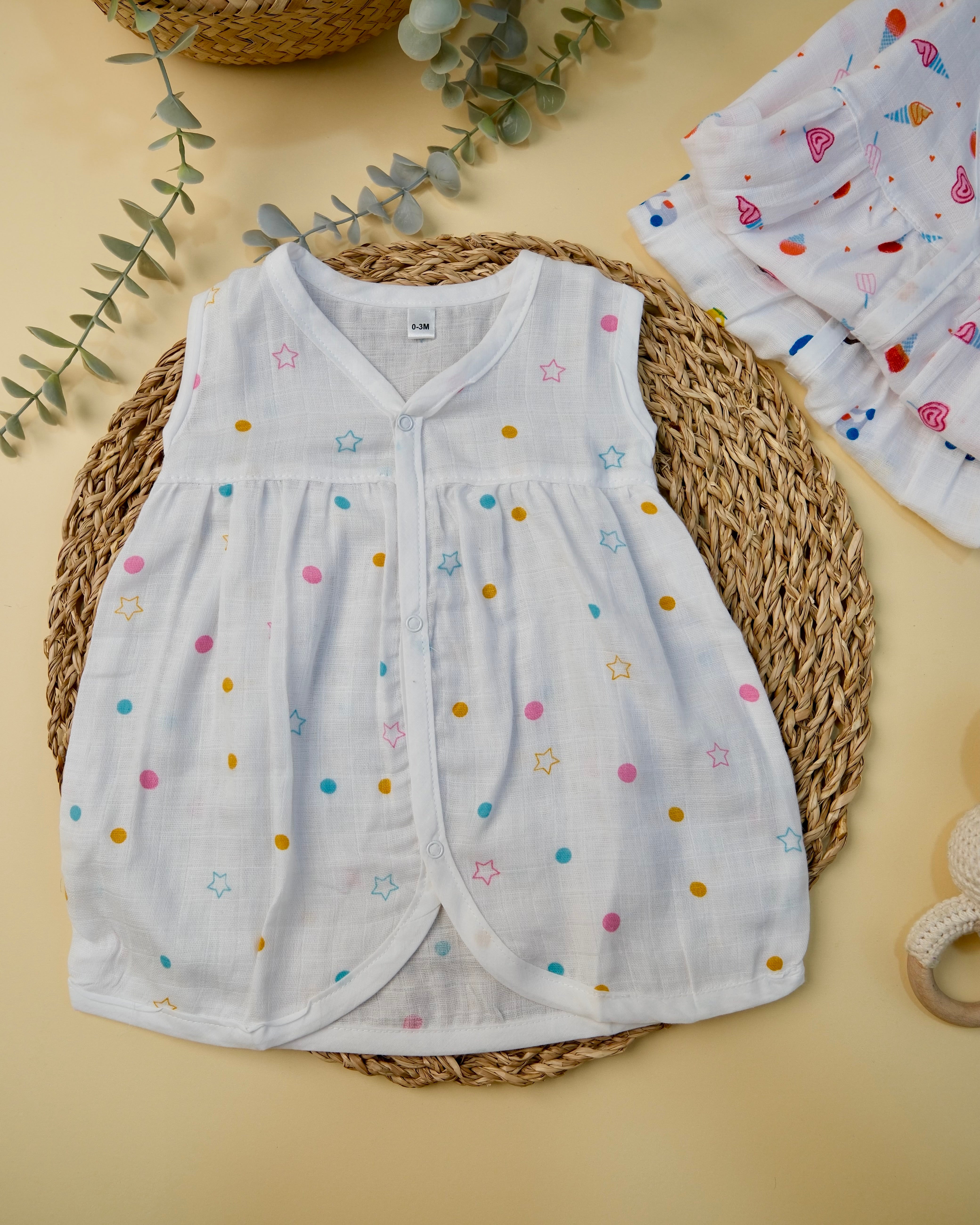 Sleeveless Frock with button Assorted