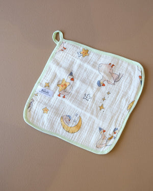 Muslin crepe baby washcloth with pastel animal and heart prints