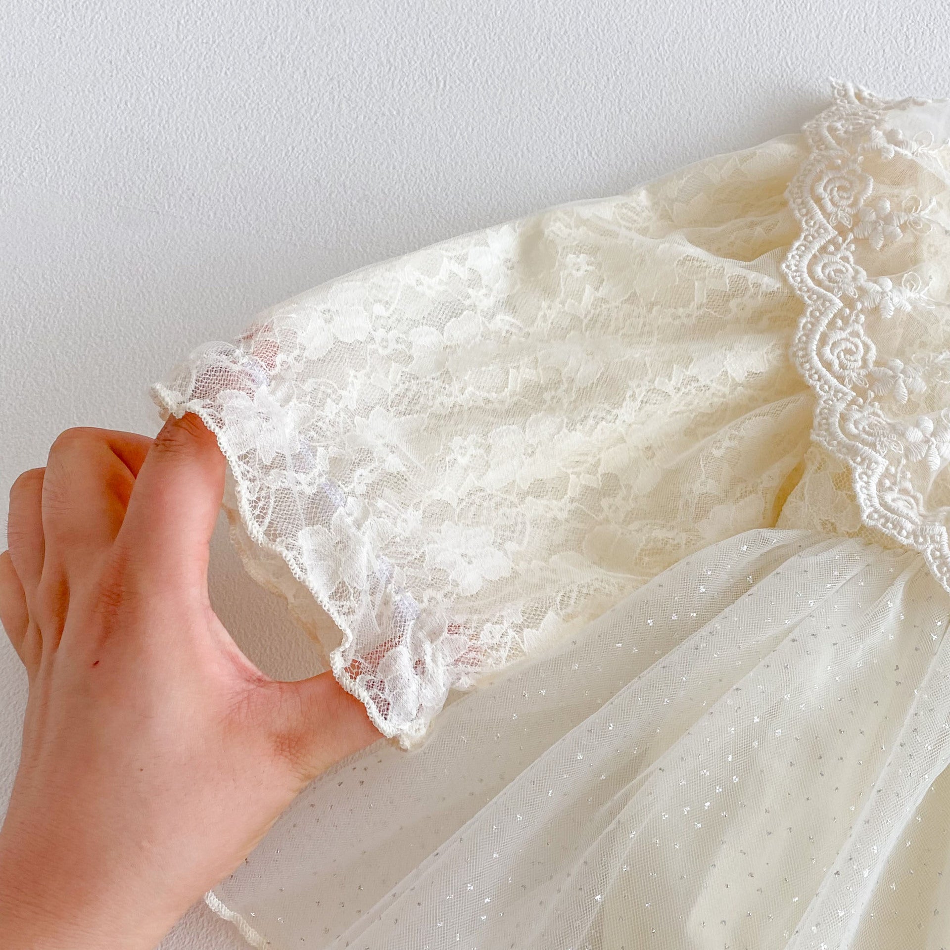 Ivory Lace Tulle Party Romper Dress for Baby Girls