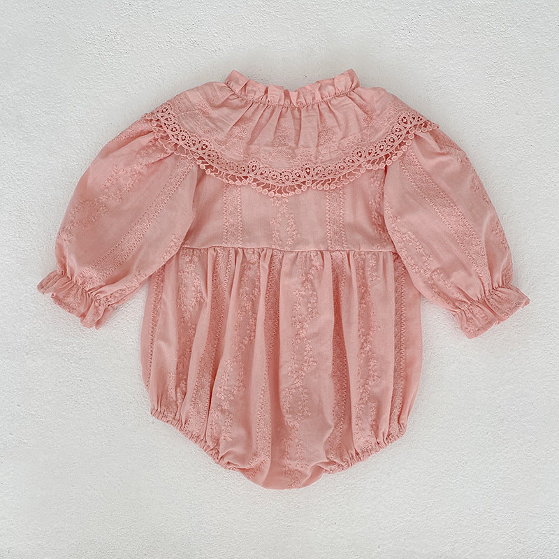 Vintage Pink Lace Sister Matching Dress & Romper Set – 100% Cotton