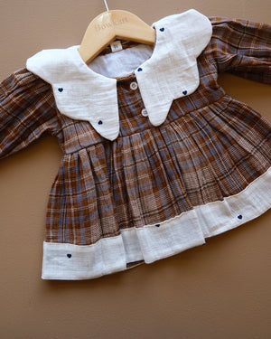 Baby plaid frock with contrasting Peter Pan collar and gathered skirt