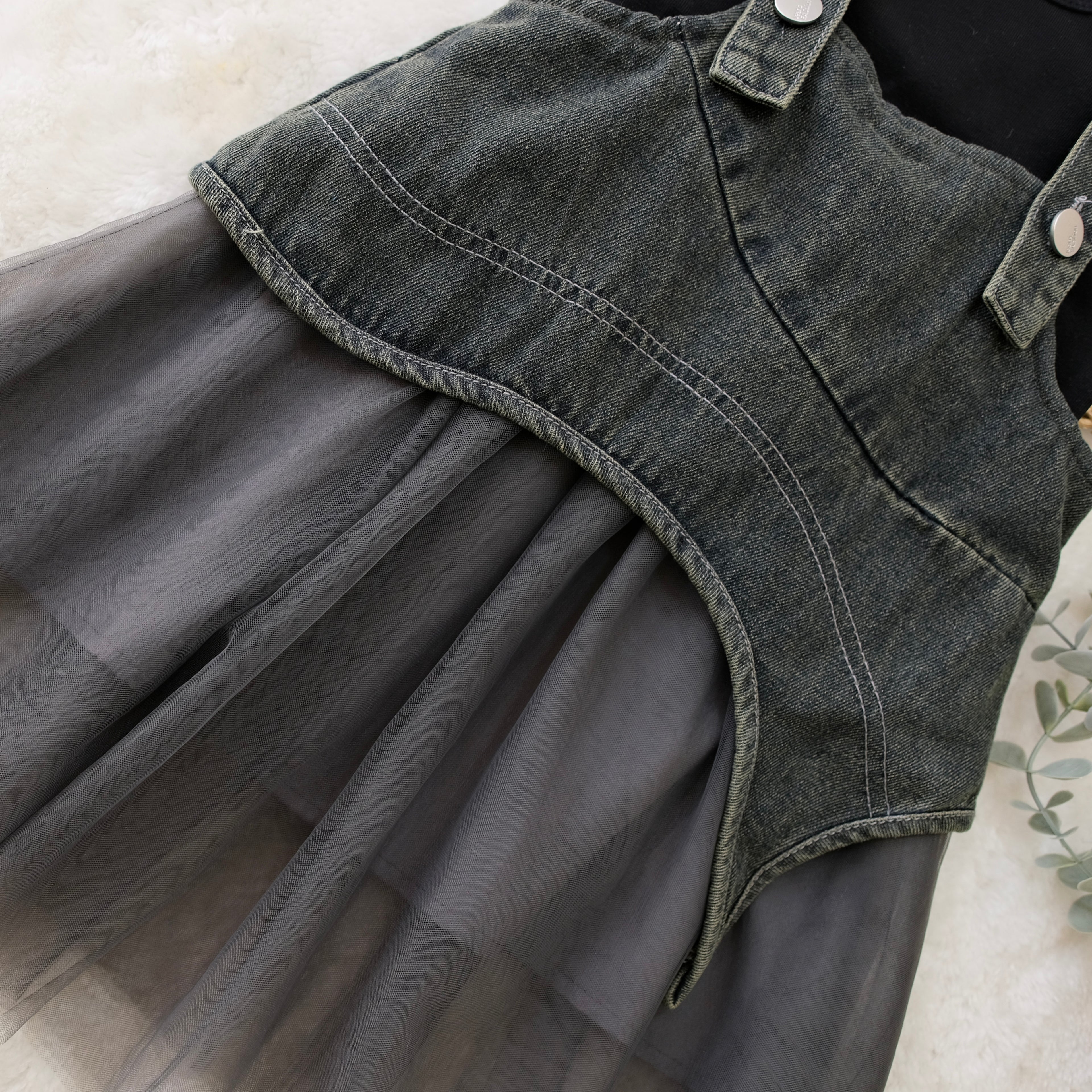 Black Denim Frock with Crop Top For Baby Girl