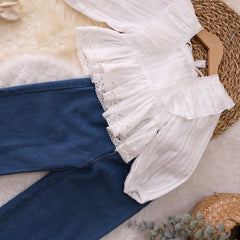 Wide Leg Jeans with White Puffy Sleeve Top for Baby Girl