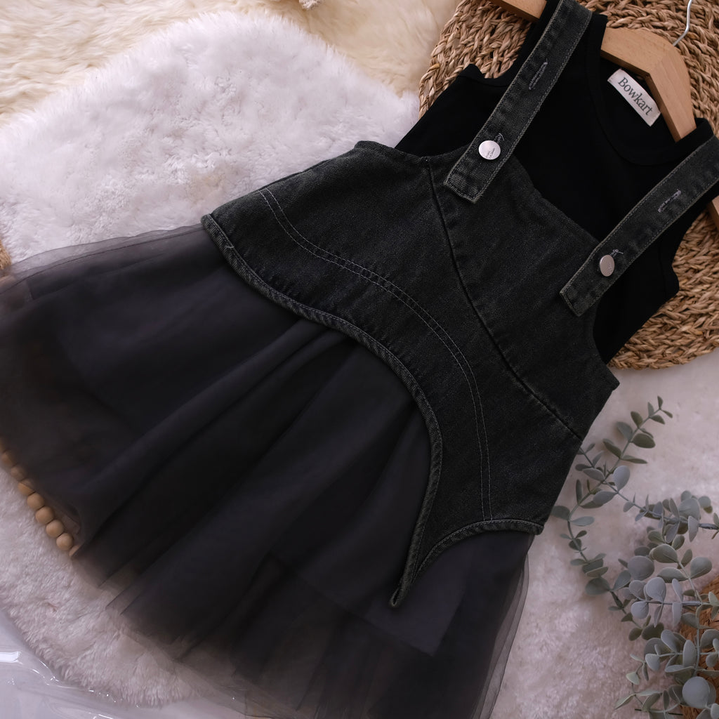Black Denim Frock with Crop Top For Baby Girl