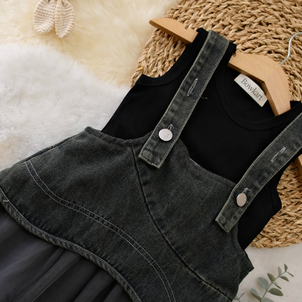 Black Denim Frock with Crop Top For Baby Girl