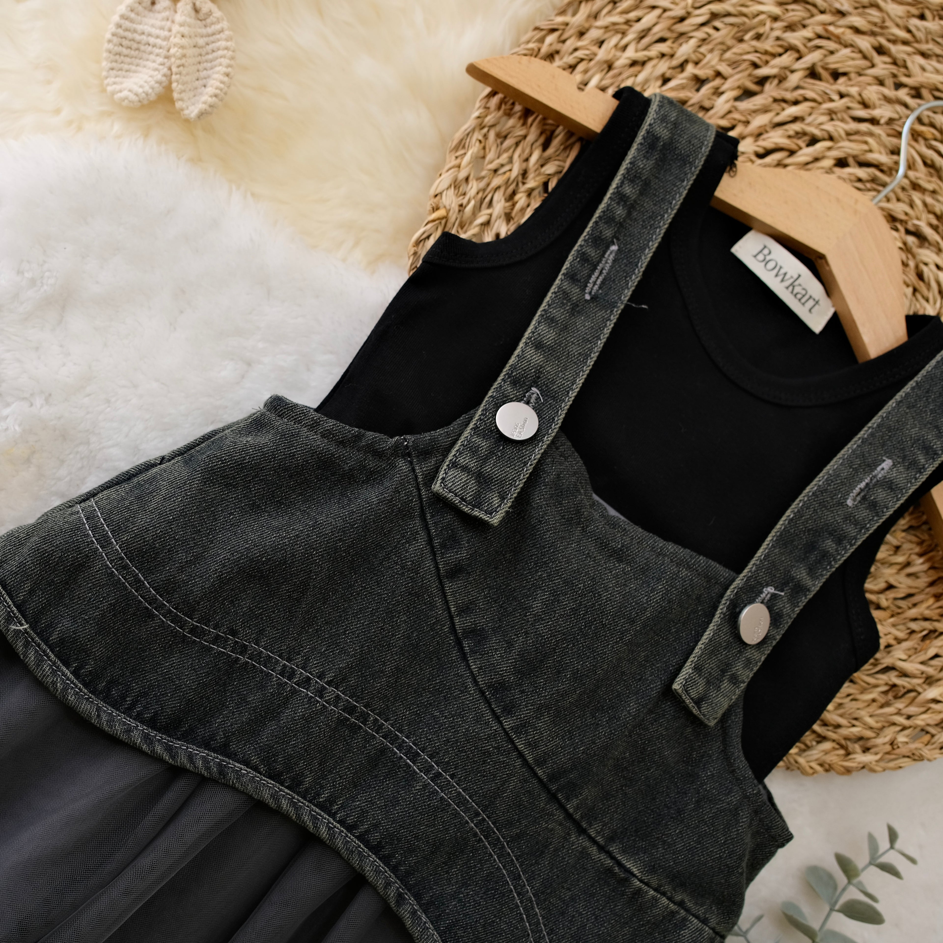 Black Denim Frock with Crop Top For Baby Girl