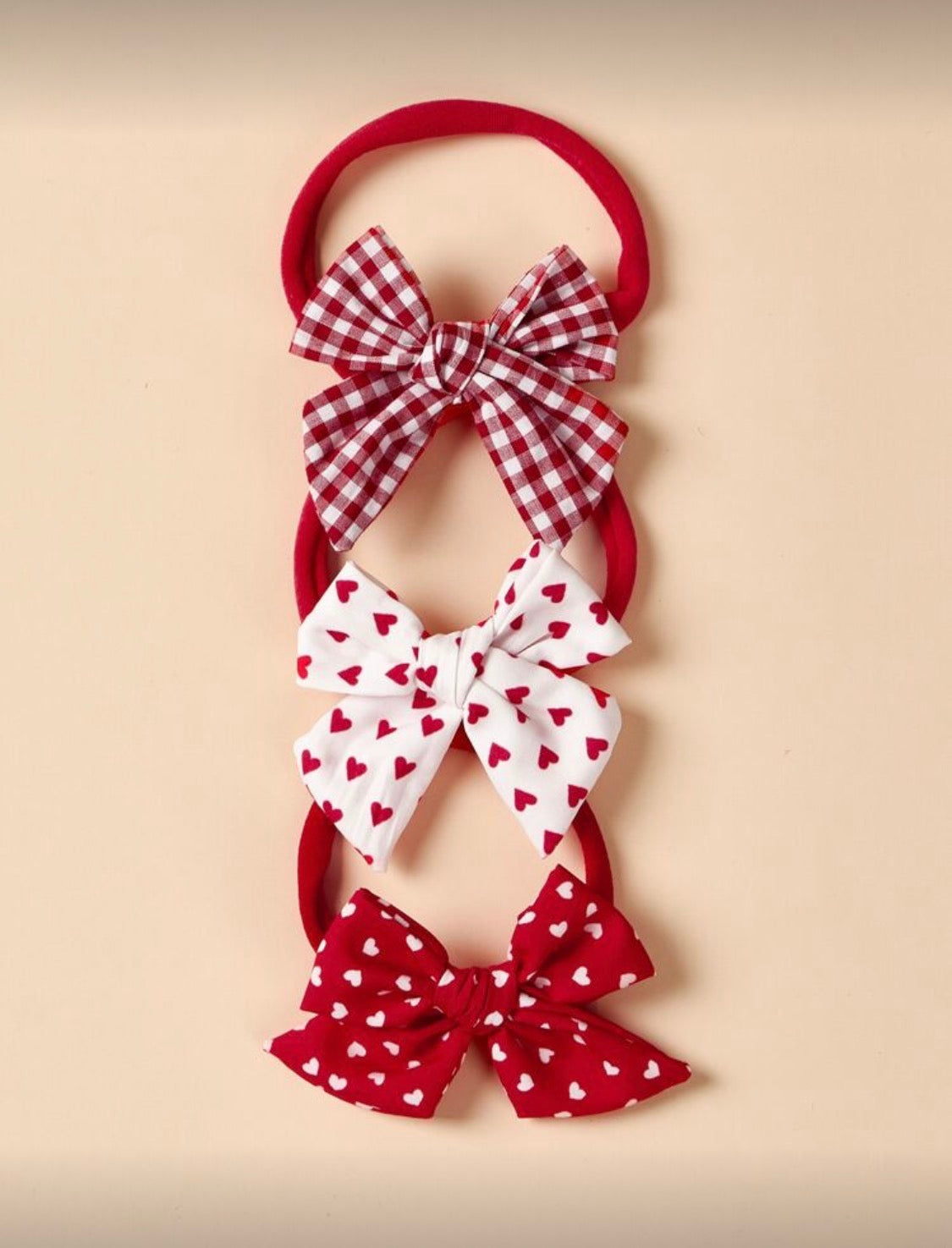 3 Pcs Red Heart Bowknot Headband