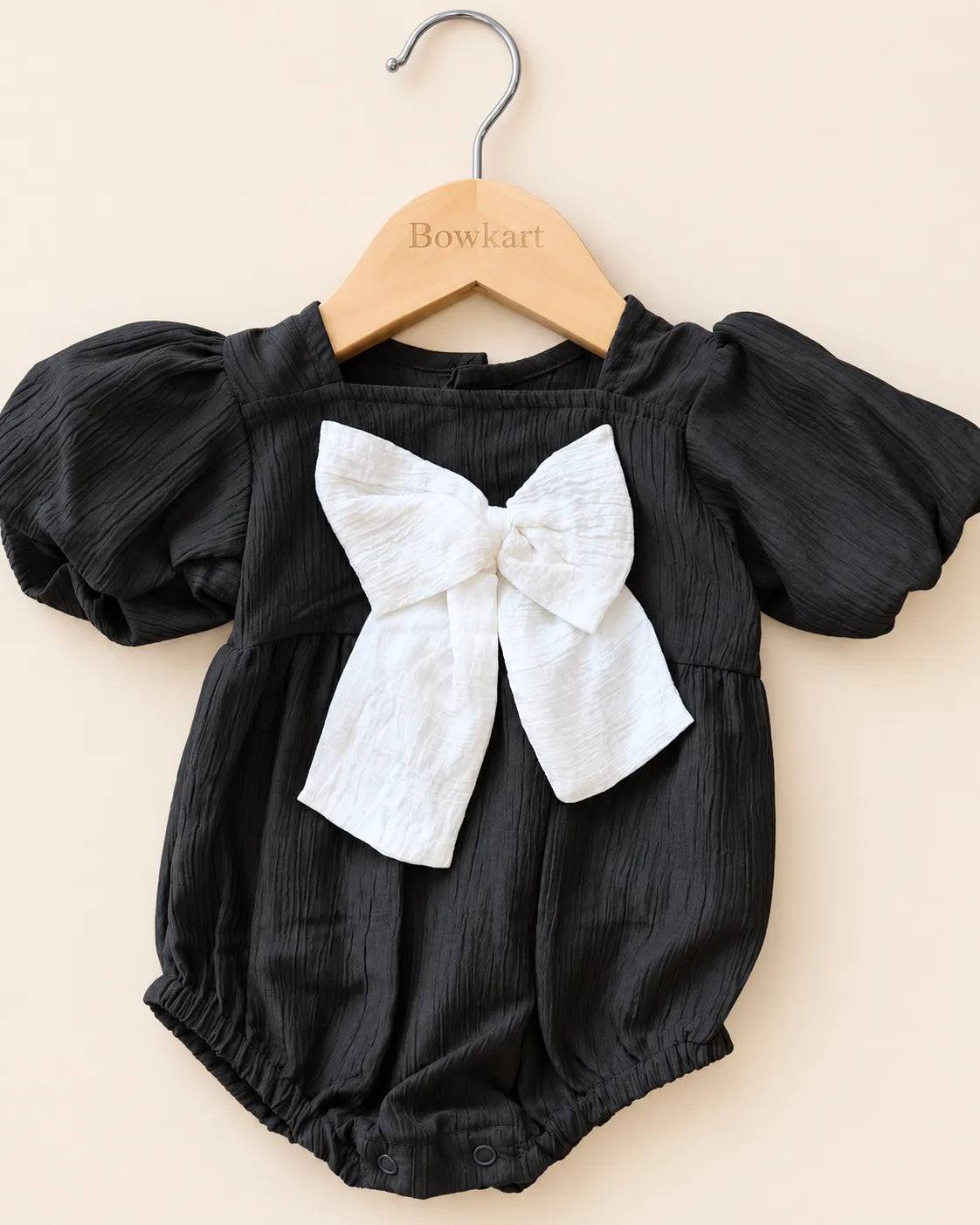 Bow Textured Puff Sleeve Romper