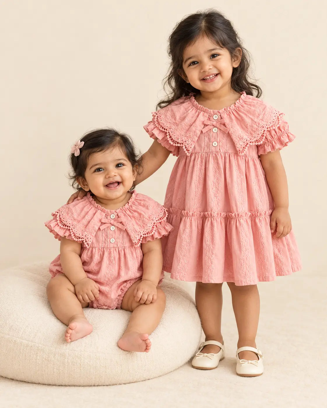 Vintage Blush Pink Baby Girl Romper & Dress Set 1 Pcs