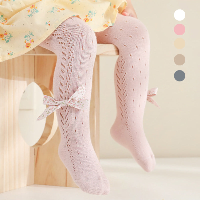 Floral Knitted Bow Stockings 3-12 Months