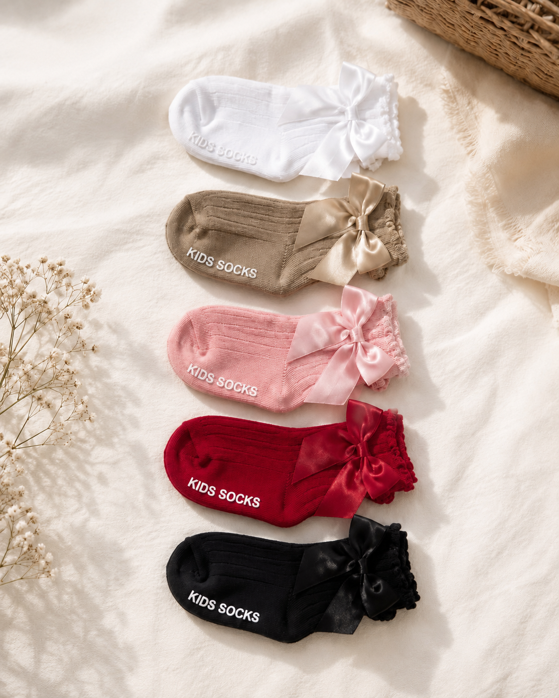 Satin Bow Ruffle Baby Socks