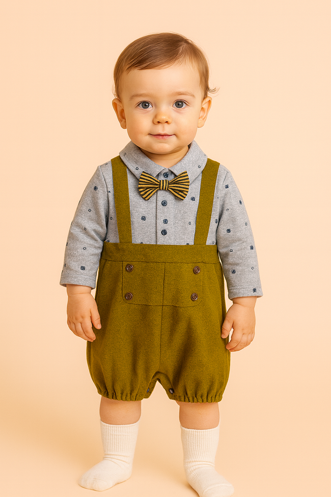 Gentleman Style Baby Boy Long Sleeve Gray Green 9-18 months Months Hover Image