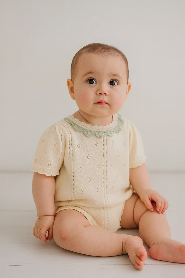 Knitted Short Sleeved 2 Piece Set 3-9 Months Hover Image