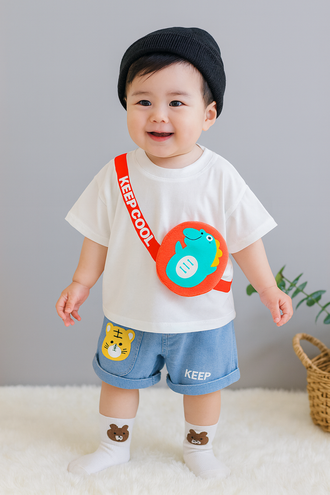 Short Sleeve Baby Boy Tshirt with Denim Trouser 6-9 Months Hover Image