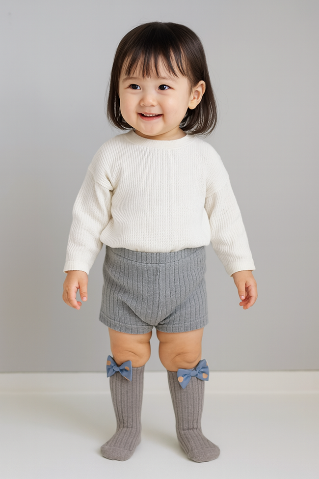 Polka Dot Bow Long Baby Girl Socks 1-2 Years Hover Image