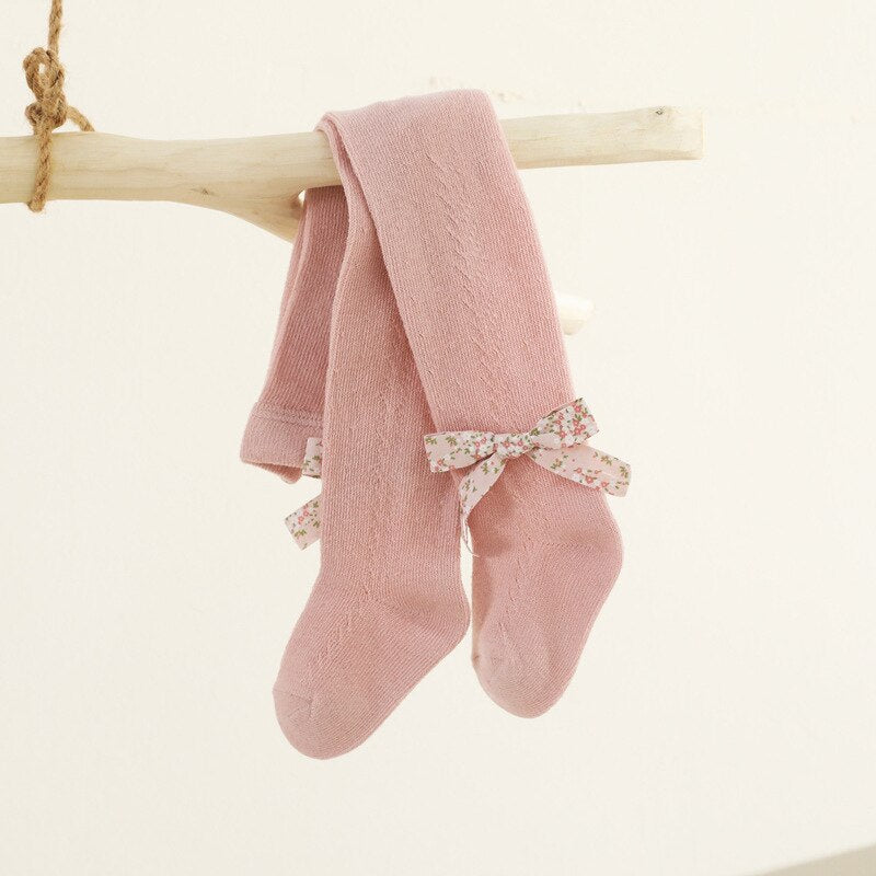 Floral Knitted Bow Stockings 3-12 Months