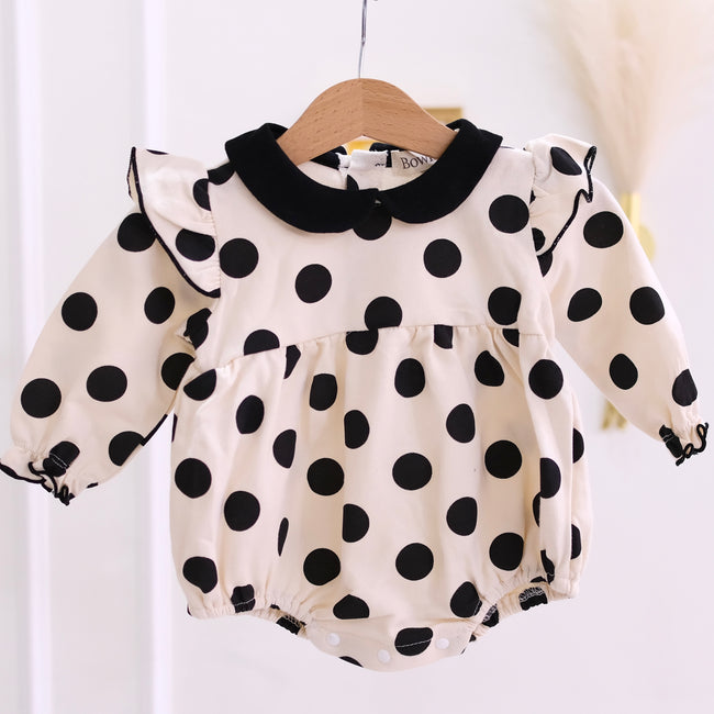 Black Polka Dot Romper with Hat Hover Image