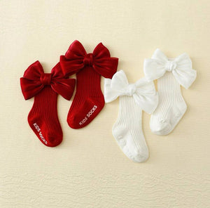 2 Pair Bow Decor Crew Socks