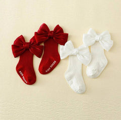 2 Pair Bow Decor Crew Socks