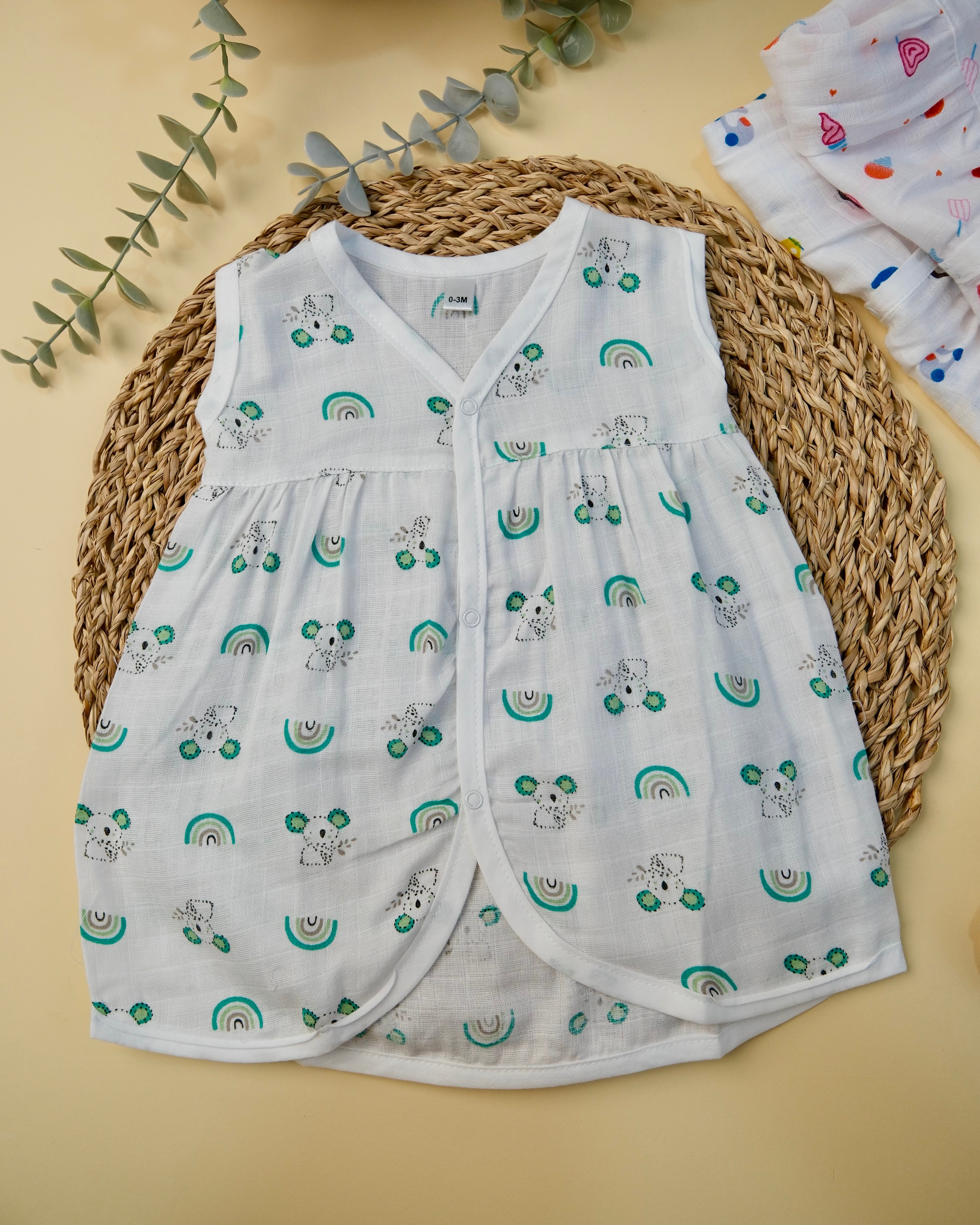 Sleeveless Frock with button Assorted