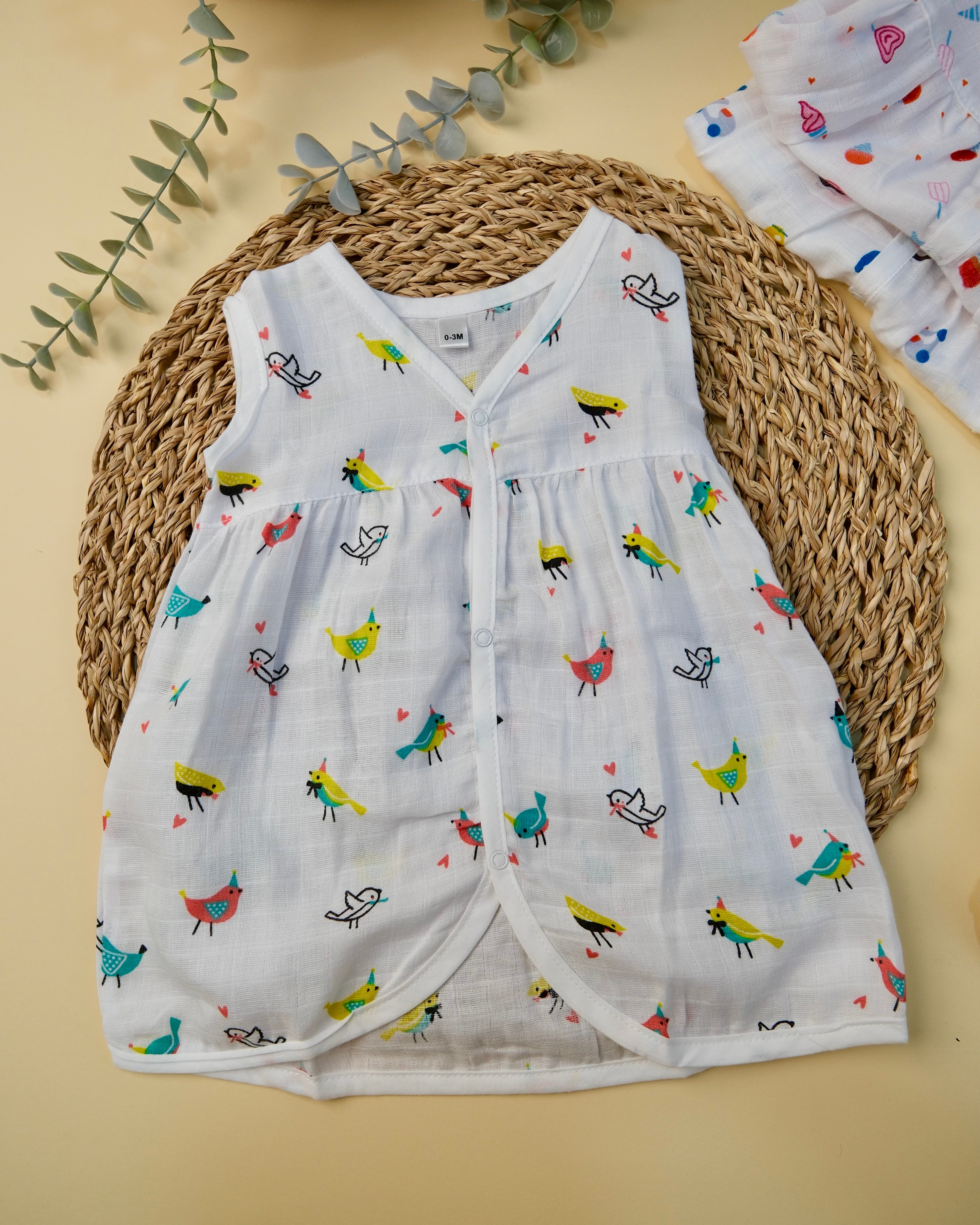 Sleeveless Frock with button Assorted