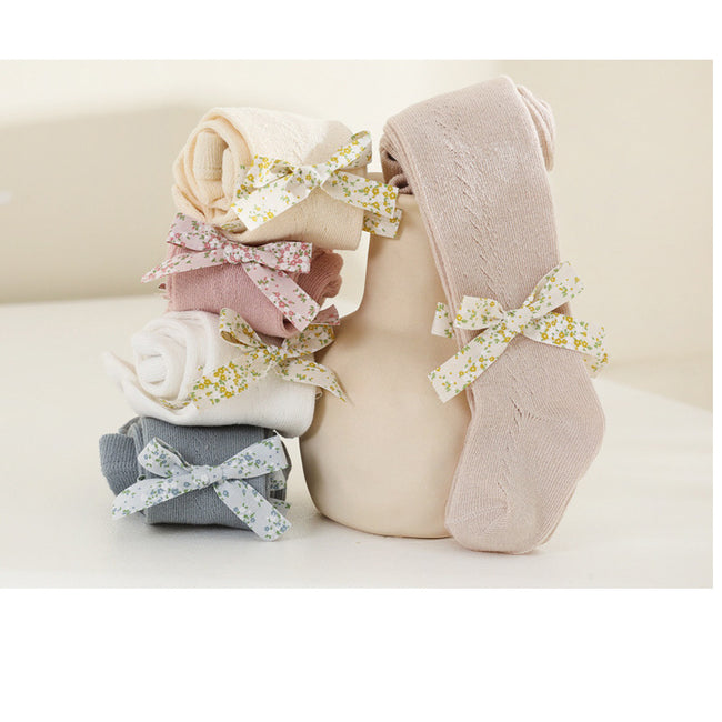 Floral Knitted Bow Stockings 3-12 Months Main Image