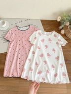 Ruffle Trim Round Neck Short Sleeve Nightgown