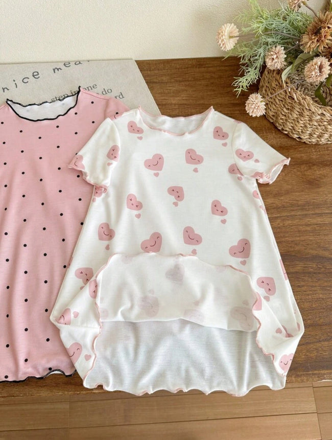 Ruffle Trim Round Neck Short Sleeve Nightgown Main Image