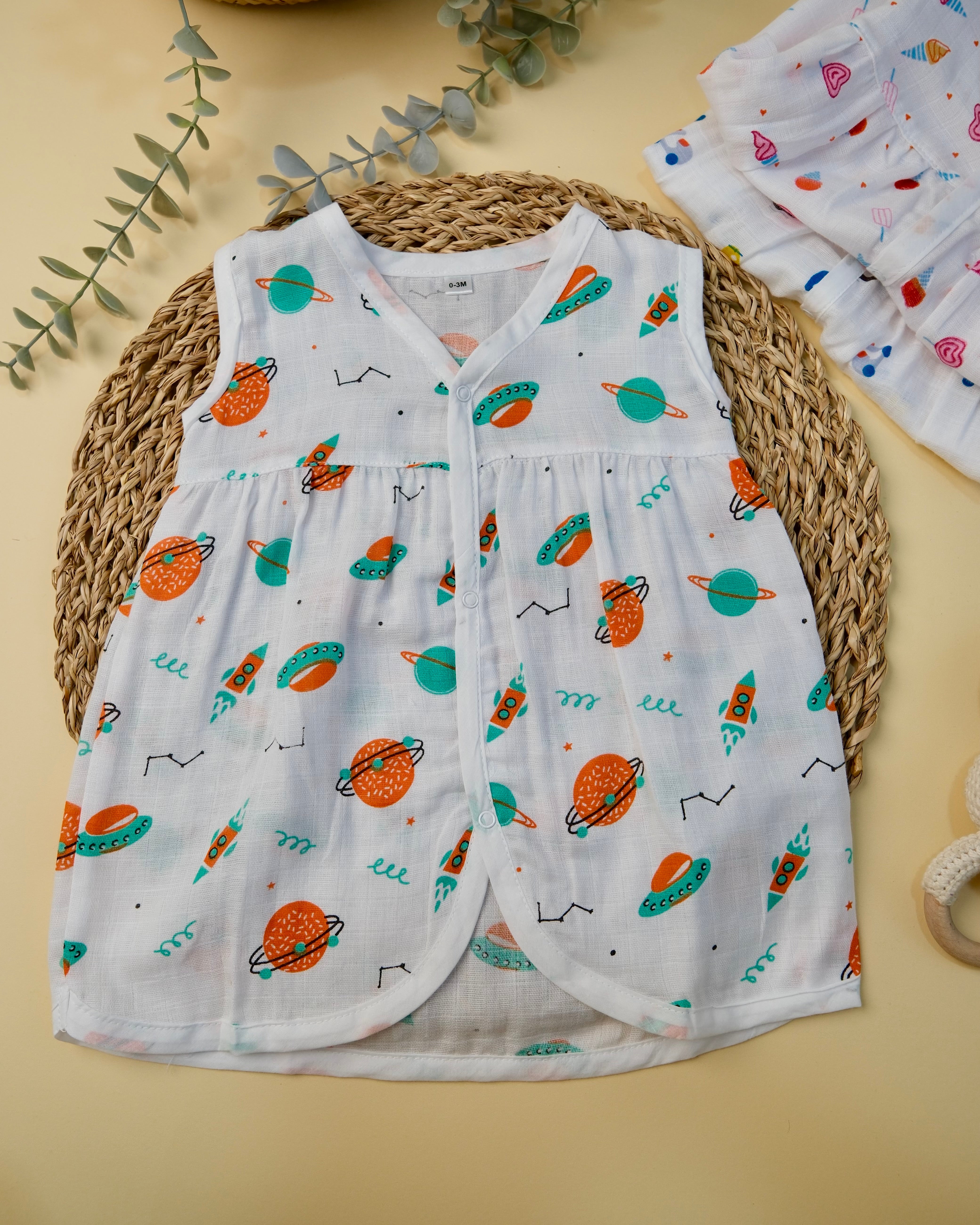 Sleeveless Frock with button Assorted