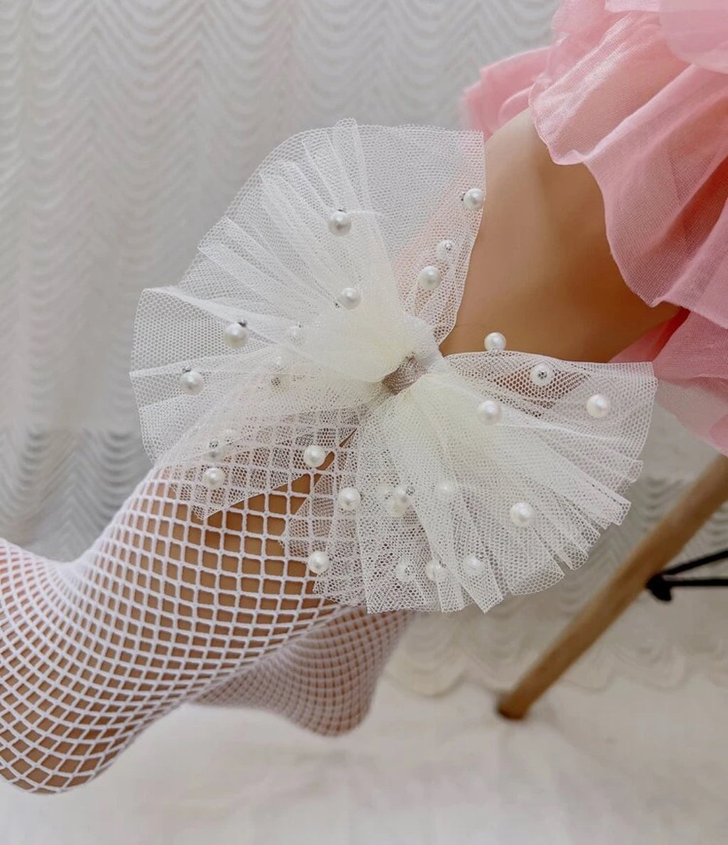 Fishnet Socks Pearl Bow 2-4 Years