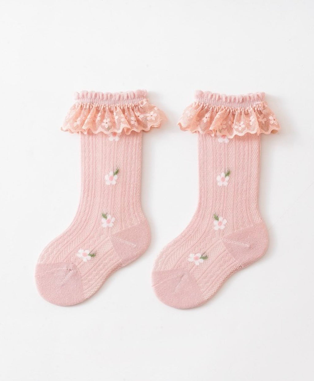 Princess Floral Pattern Ruffle Socks with Lace