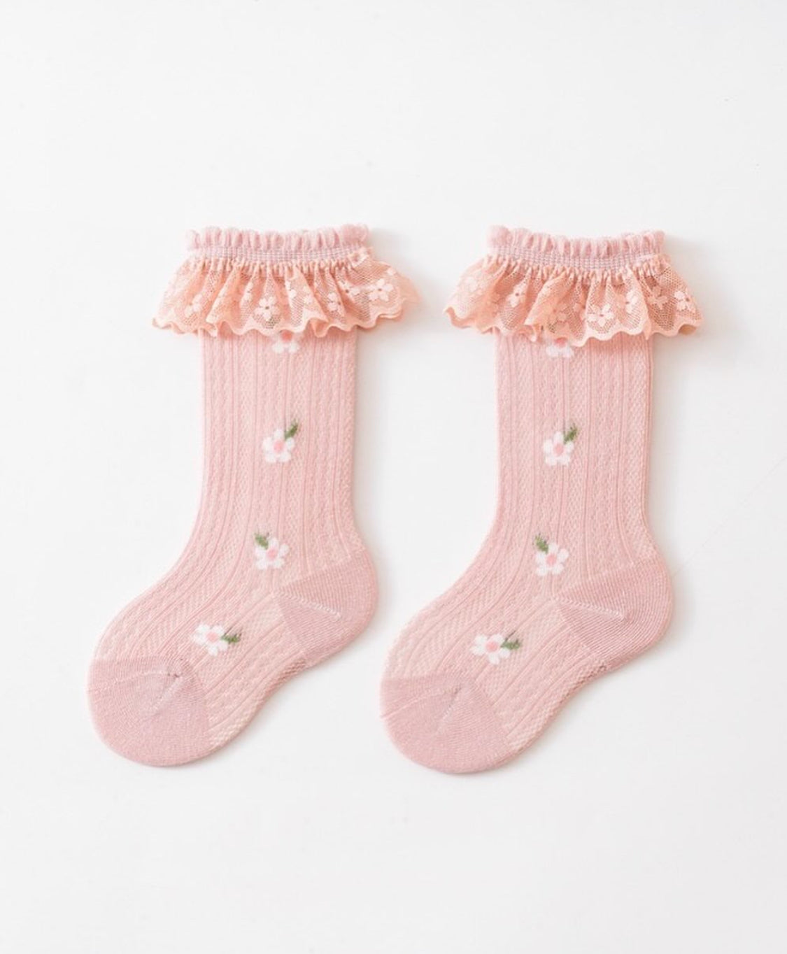 Princess Floral Pattern Ruffle Socks with Lace