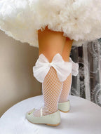 Pearl Beaded Bowknot Fishnet Socks 6 Months - 2 Year