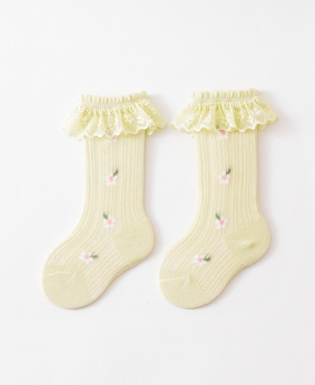 Princess Floral Pattern Ruffle Socks with Lace