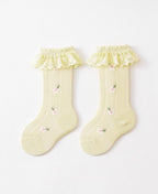 Princess Floral Pattern Ruffle Socks with Lace