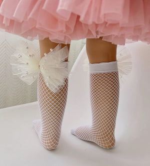 Fishnet Socks Pearl Bow 2-4 Years