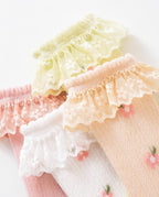 Princess Floral Pattern Ruffle Socks with Lace
