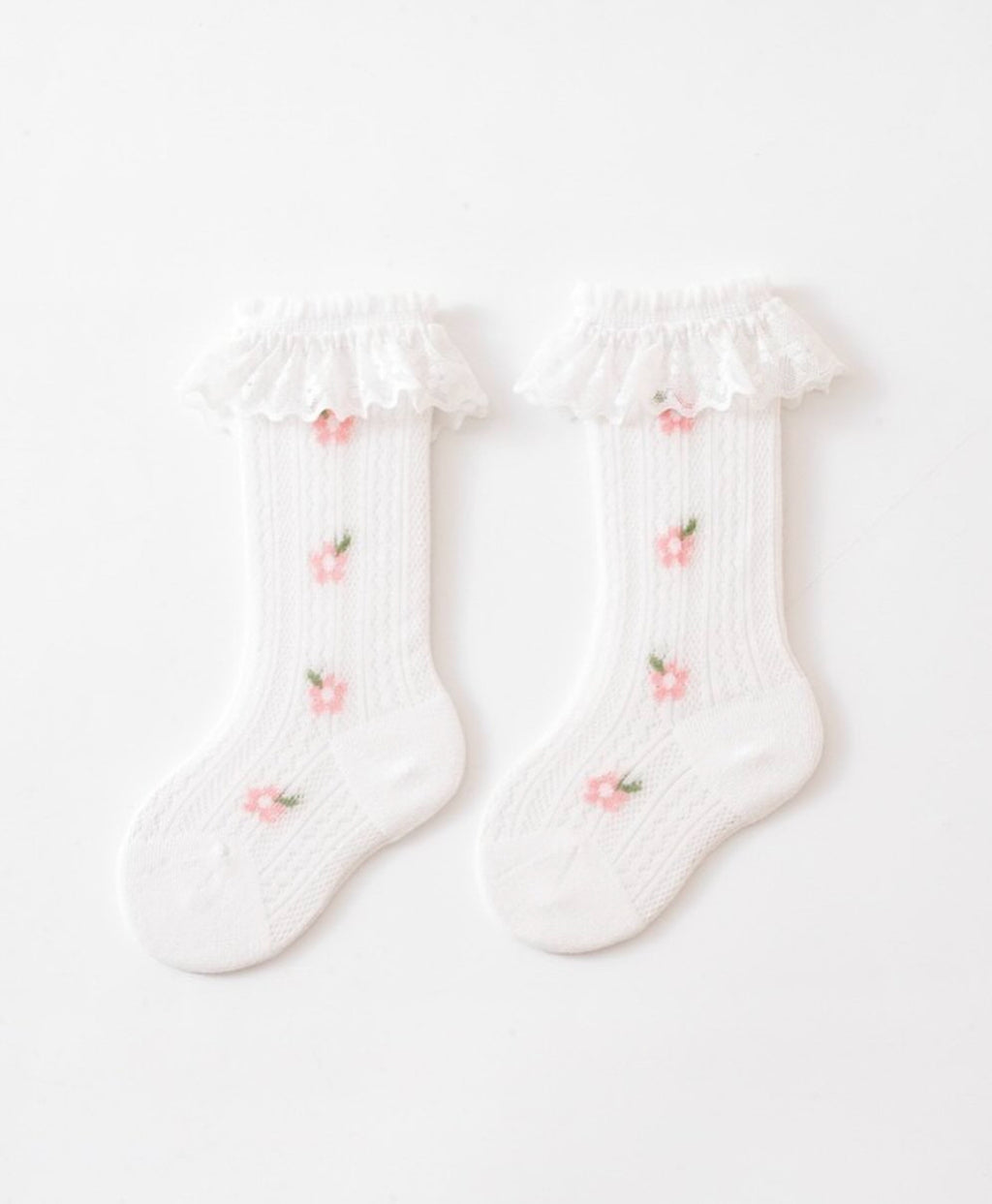Princess Floral Pattern Ruffle Socks with Lace