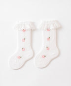 Princess Floral Pattern Ruffle Socks with Lace