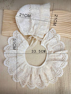 Vintage Cotton Lace Baby Bonnet & Ruffle Bib Set