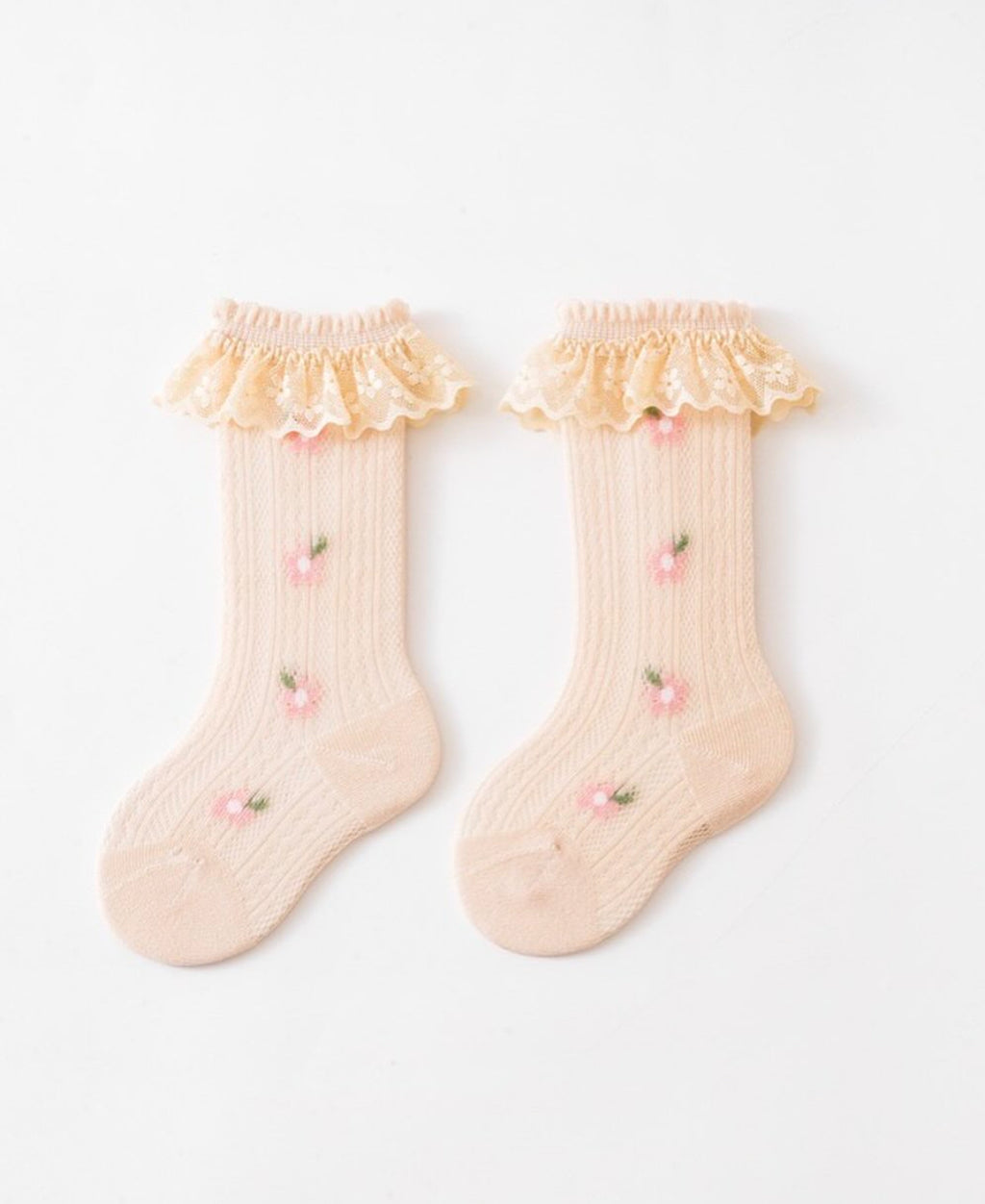 Princess Floral Pattern Ruffle Socks with Lace