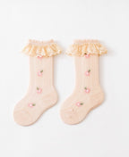 Princess Floral Pattern Ruffle Socks with Lace